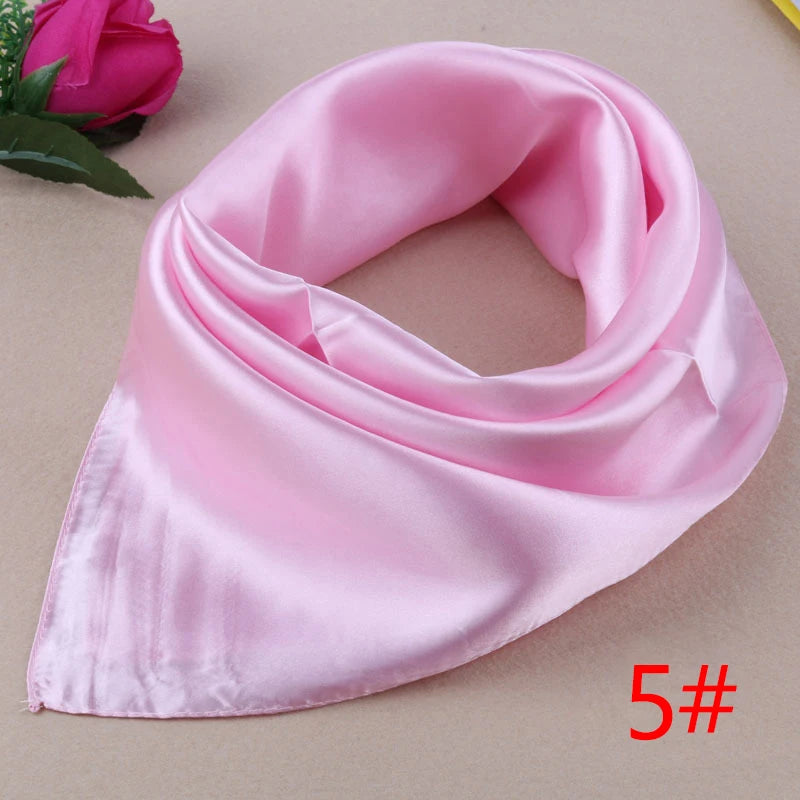 60Cm*60Cm Women Silk Feel Satin Square Scarf Small Plain Neckerchief Scarf Bandana