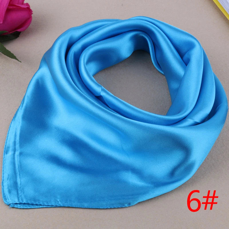 60Cm*60Cm Women Silk Feel Satin Square Scarf Small Plain Neckerchief Scarf Bandana