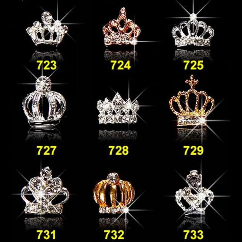 10Pcs/Lot 3D Nail Art Jewelry Silver & Gold Crown Shape Nail Jewelry Shining Crystal Rhinestones Nail Jewelry Accessories ML723#
