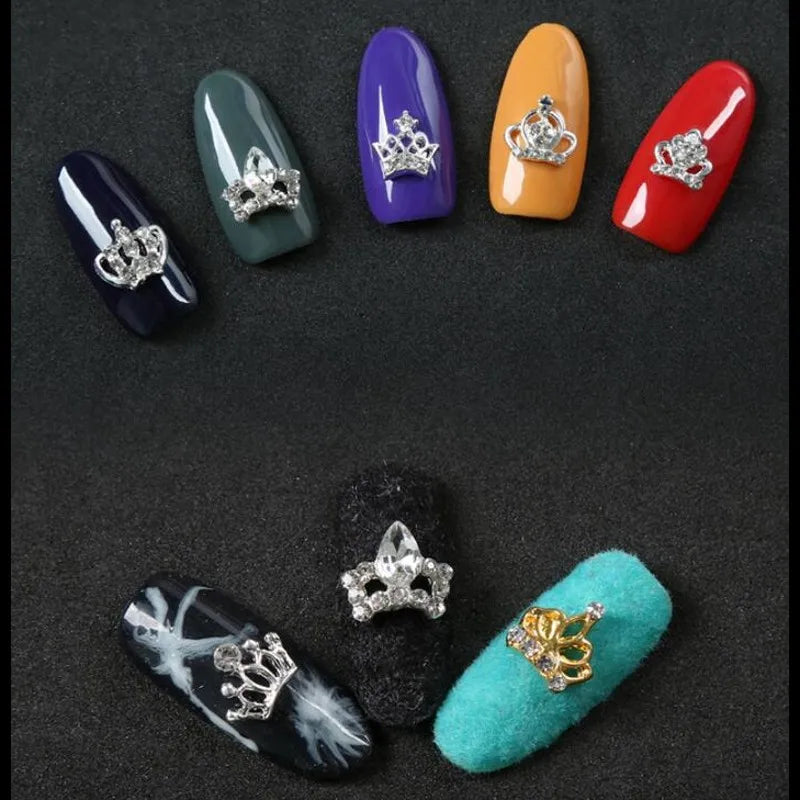 10Pcs/Lot 3D Nail Art Jewelry Silver & Gold Crown Shape Nail Jewelry Shining Crystal Rhinestones Nail Jewelry Accessories ML723#