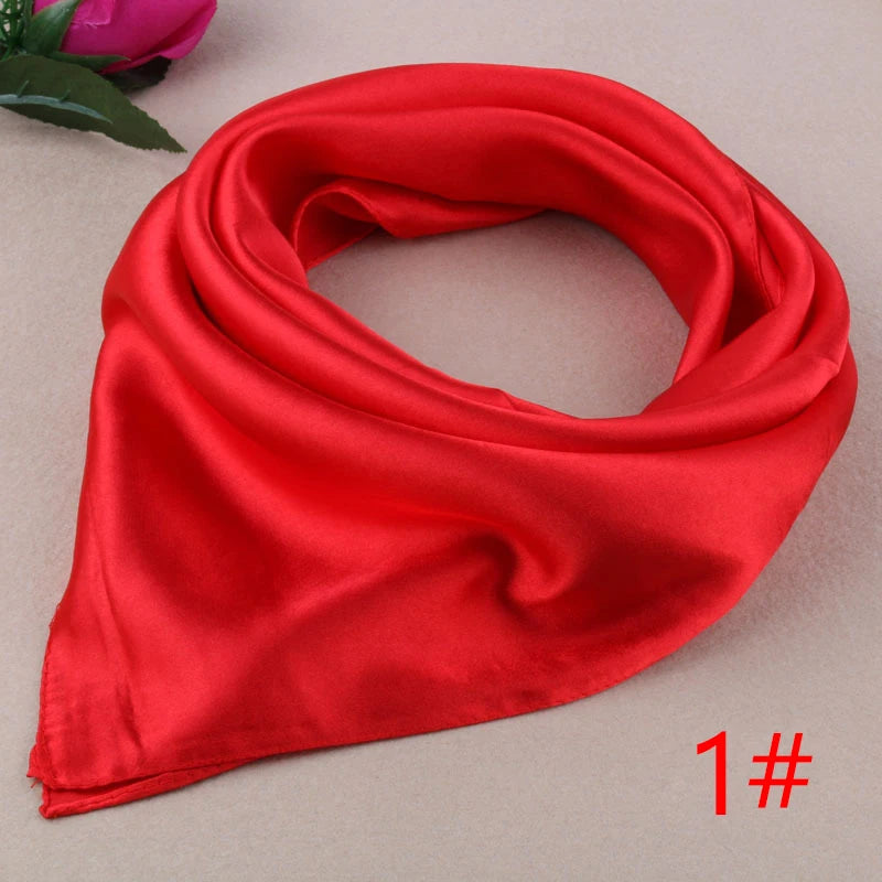60Cm*60Cm Women Silk Feel Satin Square Scarf Small Plain Neckerchief Scarf Bandana