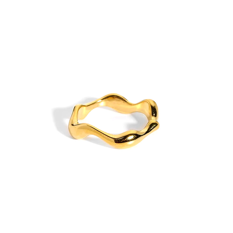 High Quality Waterproof Stainless Steel Wave Signet Rings for Ladies Tarnish Free Jewelry Dainty Thin Bold Rings Gift