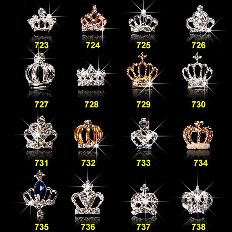 10Pcs/Lot 3D Nail Art Jewelry Silver & Gold Crown Shape Nail Jewelry Shining Crystal Rhinestones Nail Jewelry Accessories ML723#