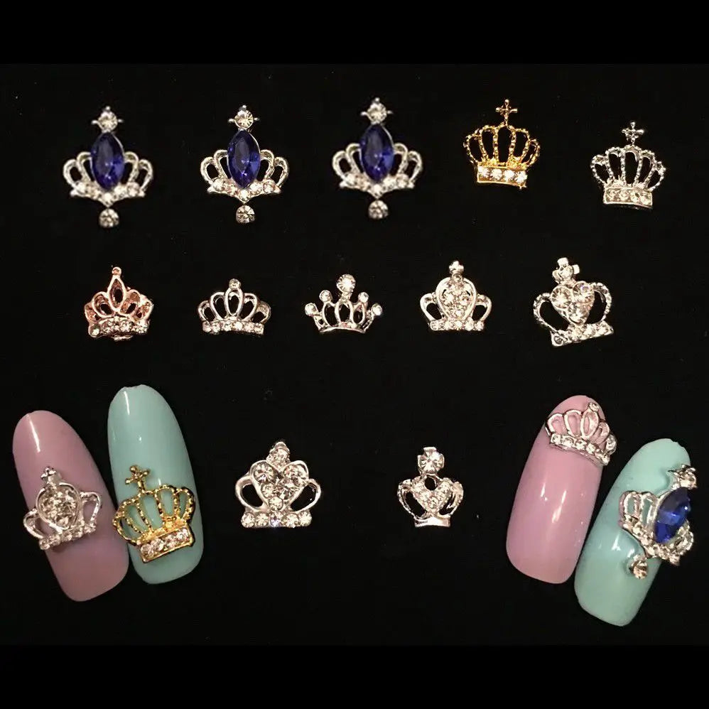 10Pcs/Lot 3D Nail Art Jewelry Silver & Gold Crown Shape Nail Jewelry Shining Crystal Rhinestones Nail Jewelry Accessories ML723#