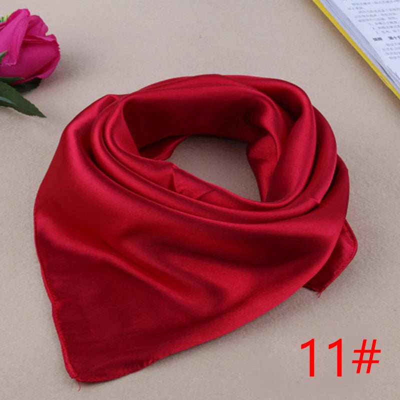 60Cm*60Cm Women Silk Feel Satin Square Scarf Small Plain Neckerchief Scarf Bandana