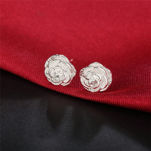 925 Silver Rose Flowers Stud Earrings for Woman Fashion Wedding Engagement Jewelry
