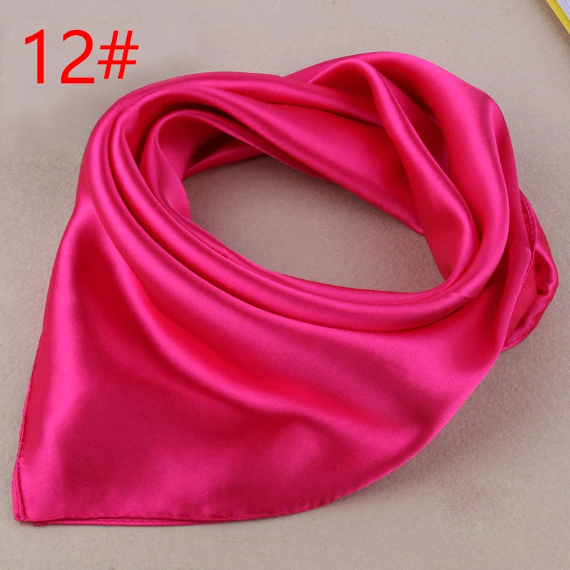 60Cm*60Cm Women Silk Feel Satin Square Scarf Small Plain Neckerchief Scarf Bandana